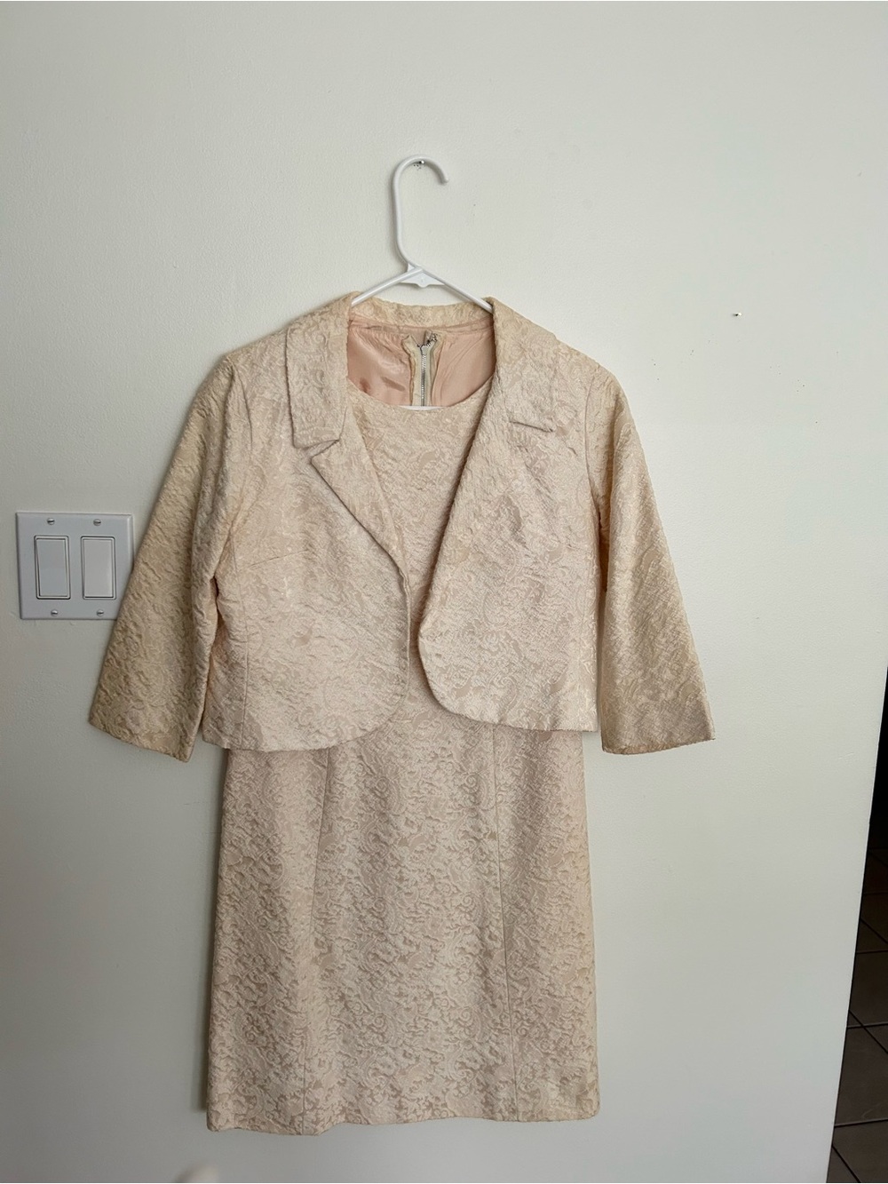 Ivory Floral Jacquard Sheath Dress and Jacket Vintage Wedding dress